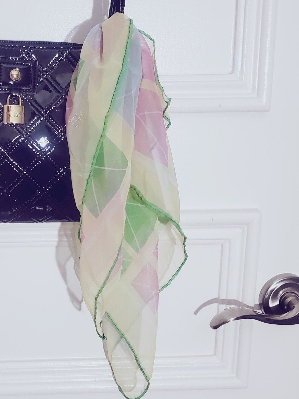 ECHO Sheer Pastel Geometric Scarf with Green Trim